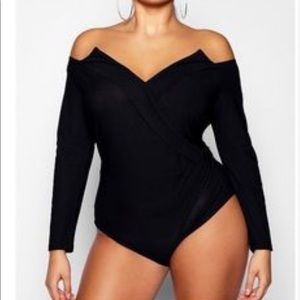 2 off-shoulder wrap front plunge bodysuits ❤️